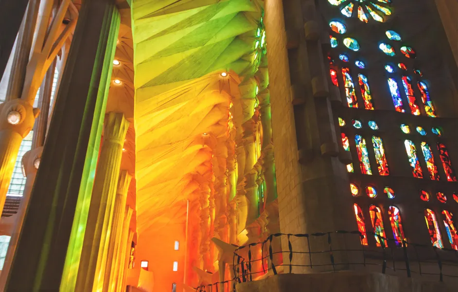 columns with stained glass glow