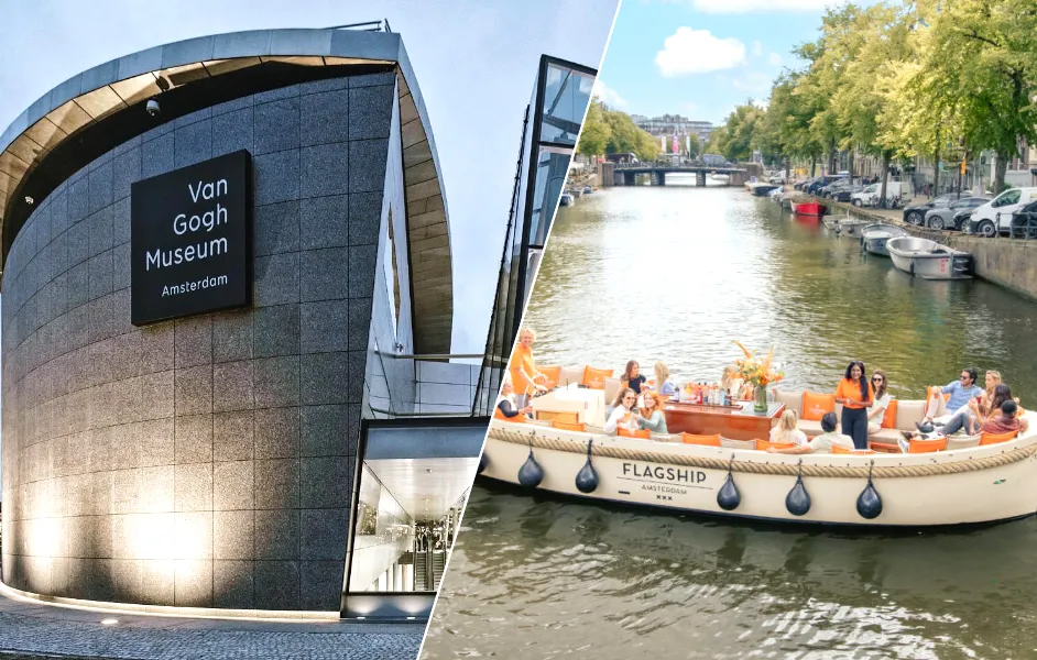 Van Gogh Museum Tickets Sold Out - Collage of Museum and Amsterdam Canal Boat
