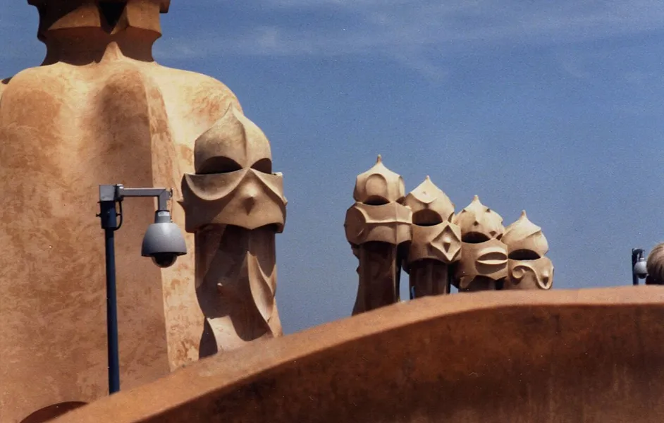 The building’s chimney stacks