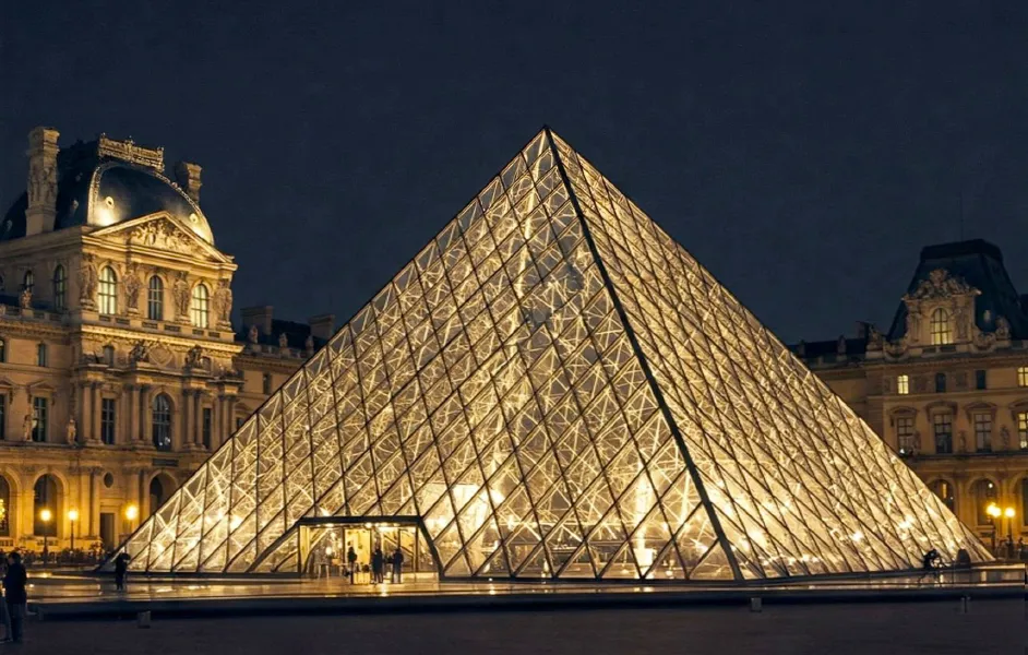Illuminated Pyramid at night